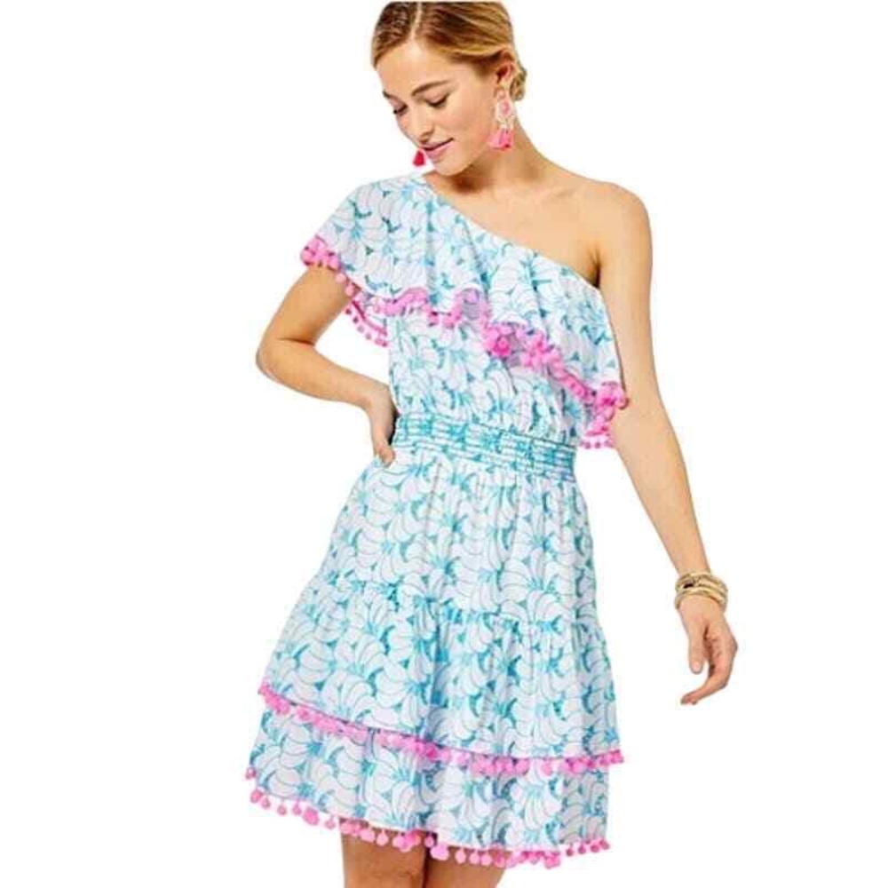 Lilly Pulitzer One-shoulder Dress Bermuda Tropical Swirl Eyelet